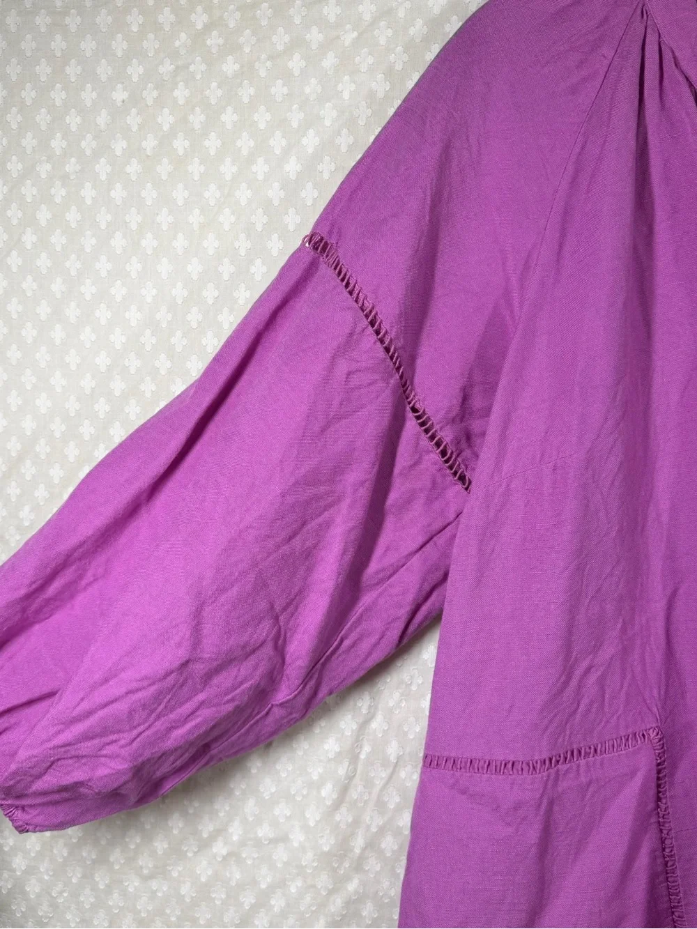 Loft‎ Pink Linen Blend Long Puff Sleeve Dress